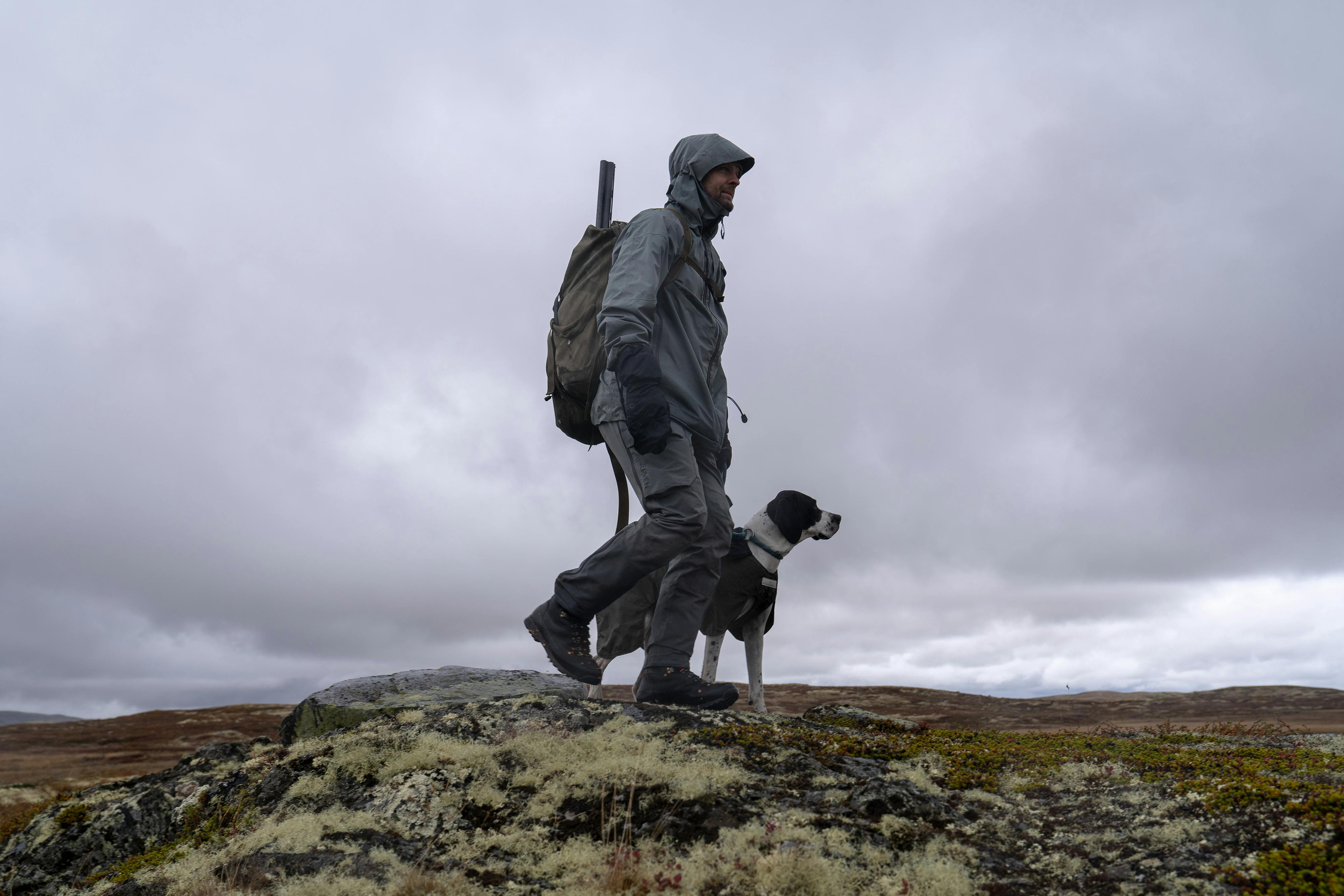 Full set of Tundra Shell Jacket and Tundra Flex Pant in Sedona Sage color way, intended for mountain hunting.
