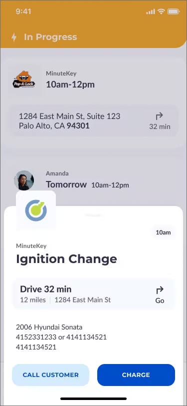 Jobox app screen showing the type of service being selected