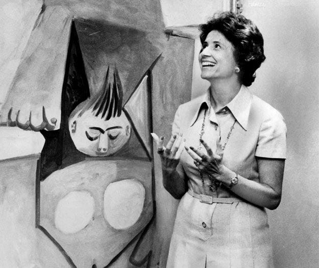 Mira Godard with Picasso's <i>Nu Sur un Divan</i> at the Marlborough Godard Gallery, 1974