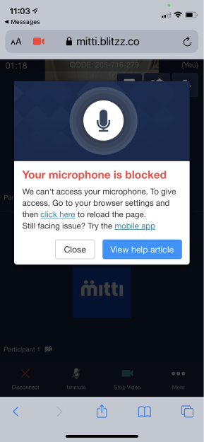 microphone blocked error message