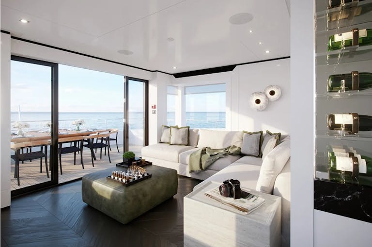 Beautiful living area on board a superyacht