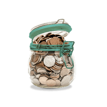 Glass jar with coins inside it to represent MiCashback benefit