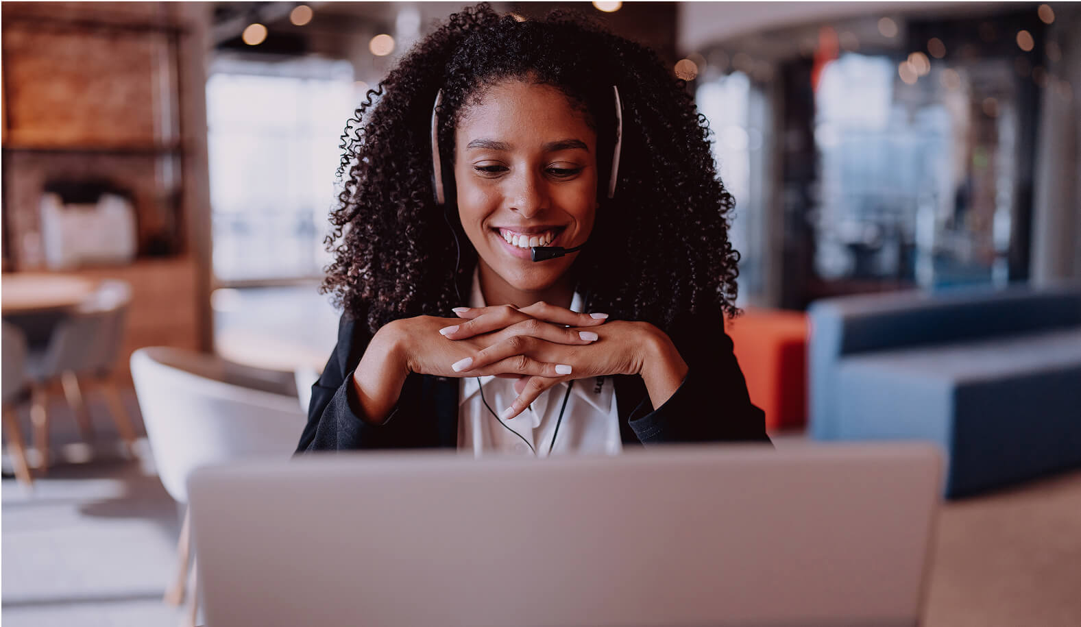 Woman on a call on her laptop