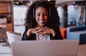 Woman on a call on her laptop