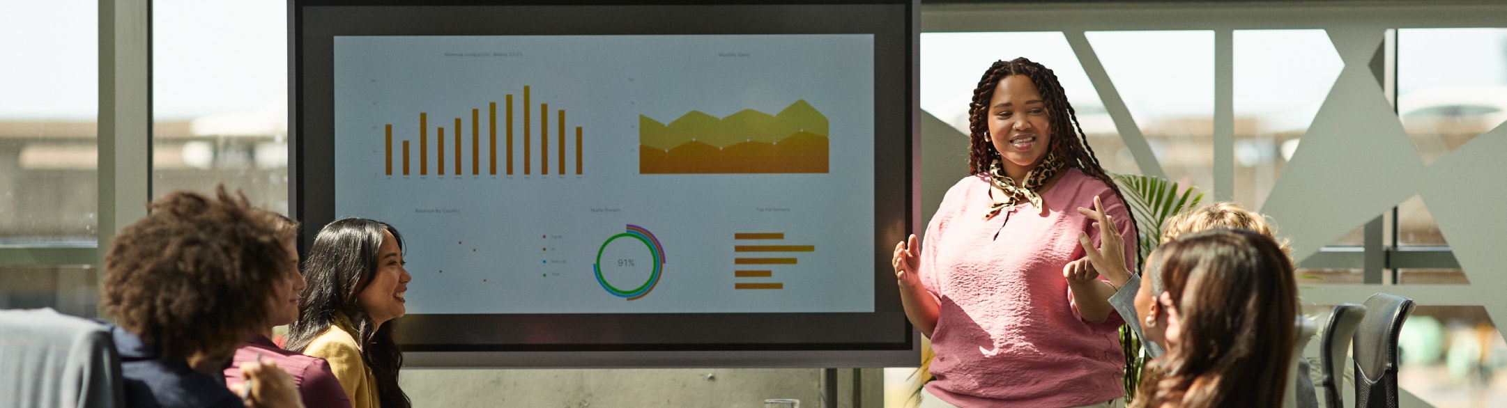 Lady presenting to a business meeting