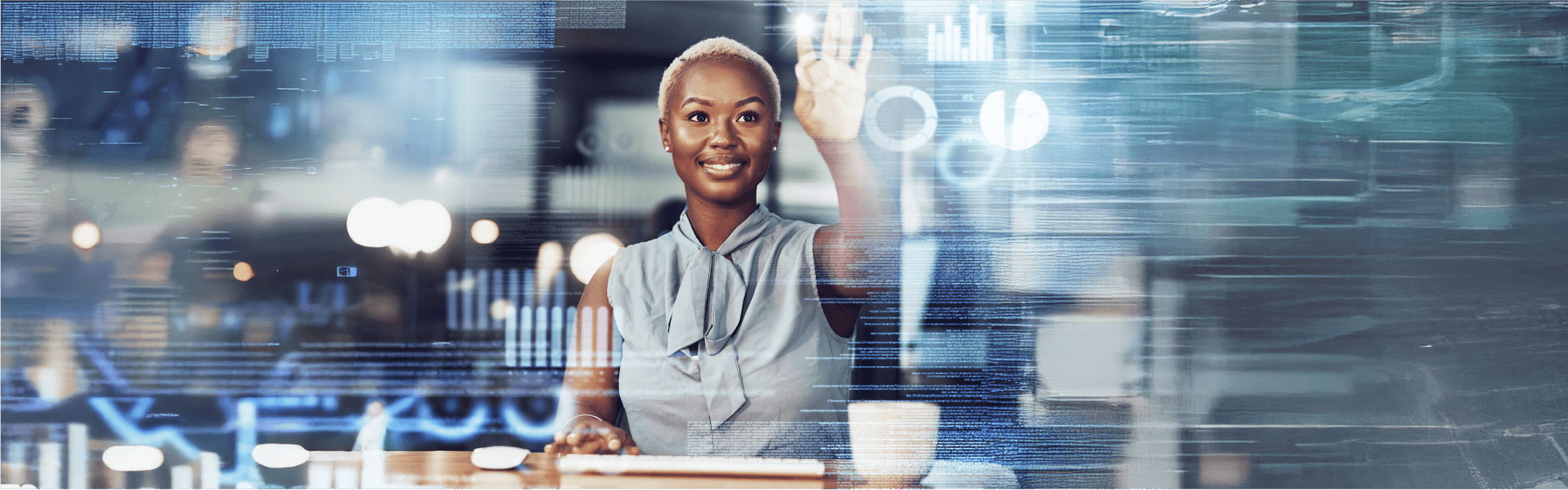 sci fi looking image of a woman touching a screen