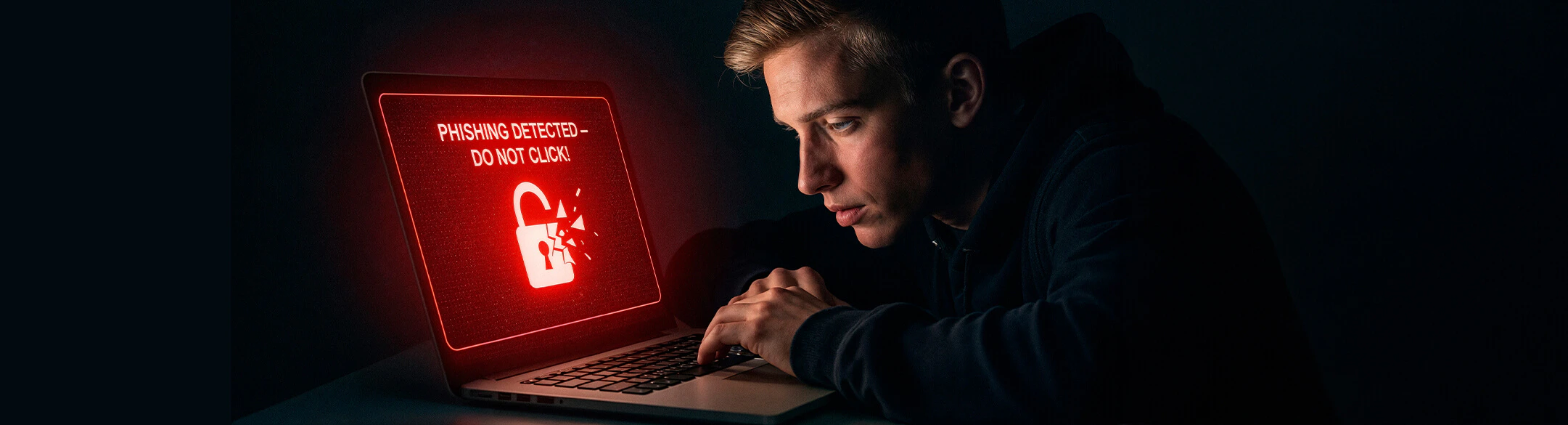 Man looking at his laptop screen in the dark