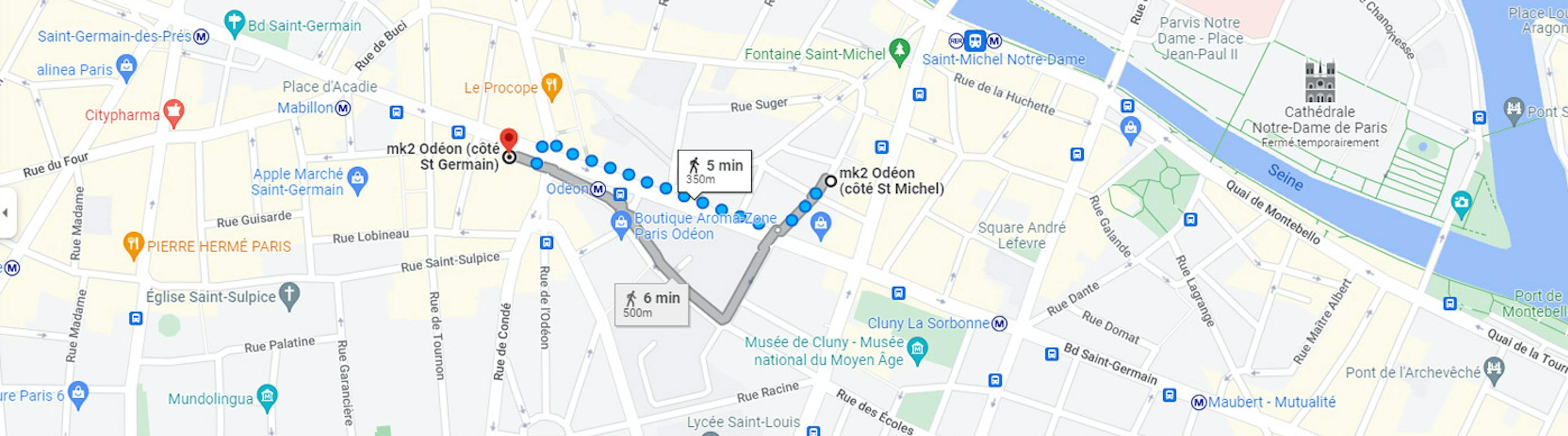 Carte d'accès au complexe de cinéma Odéon (côté St Germain / côté St Michel)