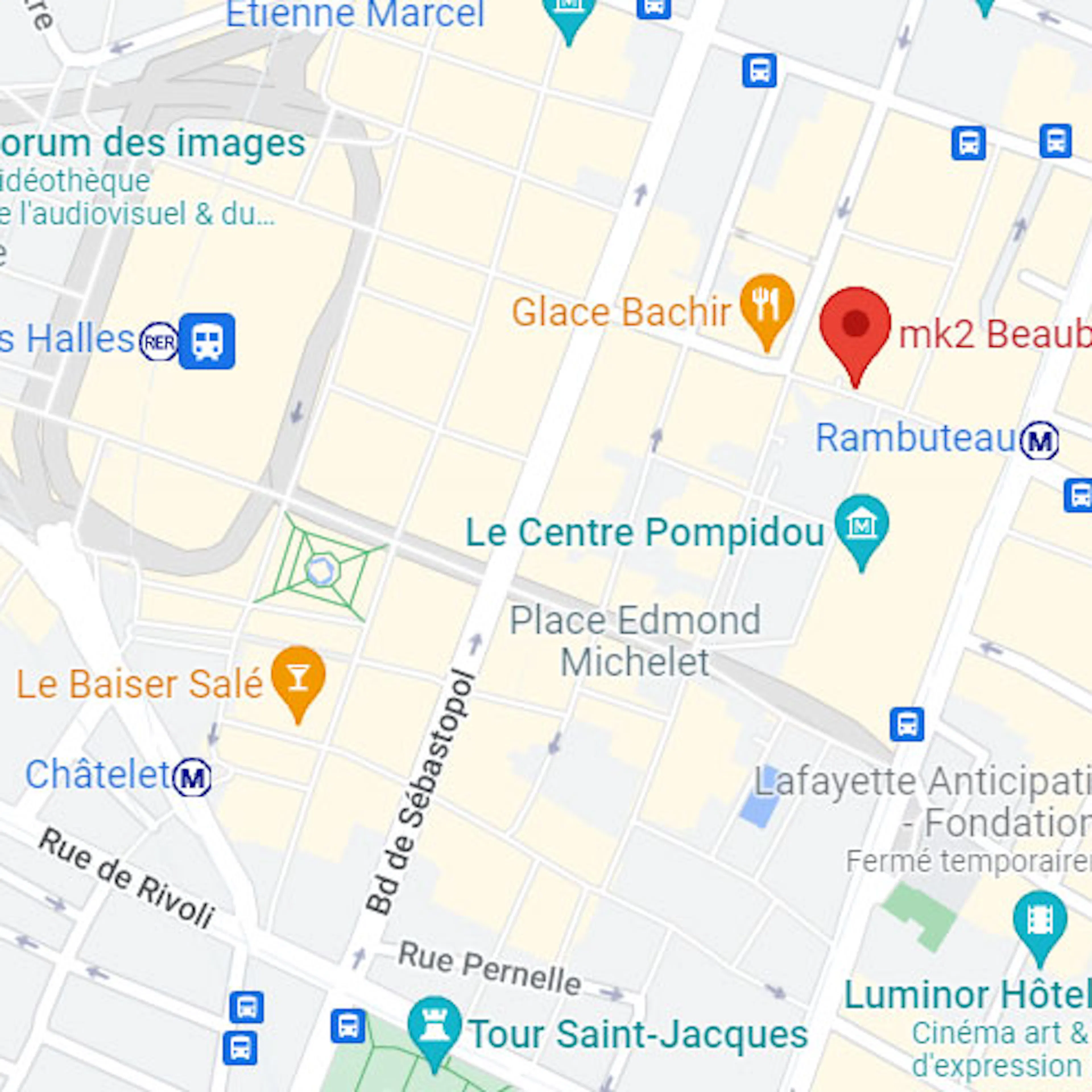 Carte d'accès au complexe de cinéma beaubourg