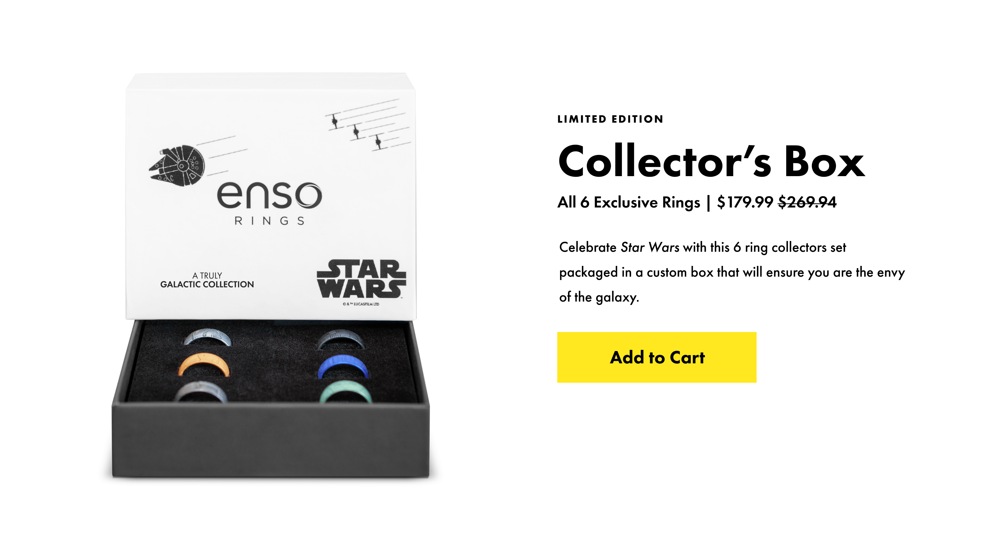 Collector’s Box. All 6 rings. Celebrate Star Wars with this 6 ring collectors set packaged in a custom box that will ensure you are the envy of the galaxy. Click here to shop the Collector’s Box.