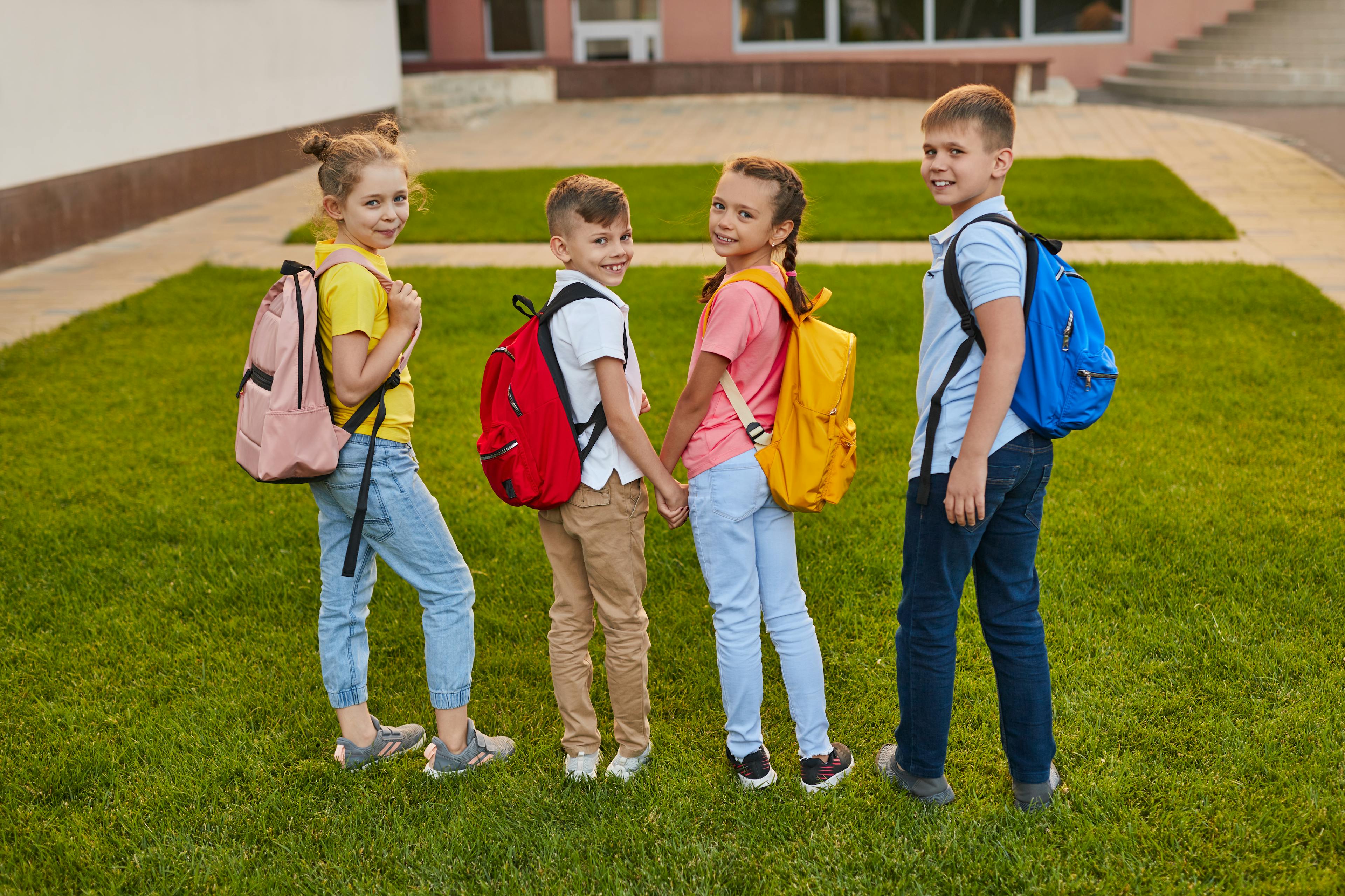 Schoolkids with backpacks