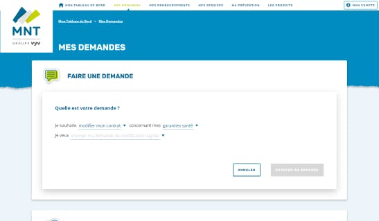 Espace adhérent MNT - gestion de ses demandes en autonomie