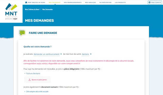 Espace adhérent MNT - demandes en quelques clics
