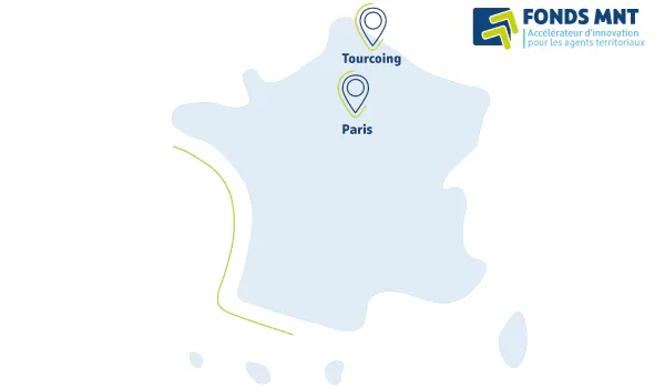Fonds MNT, emplacement de Paris et de Tourcoing sur une carte de France