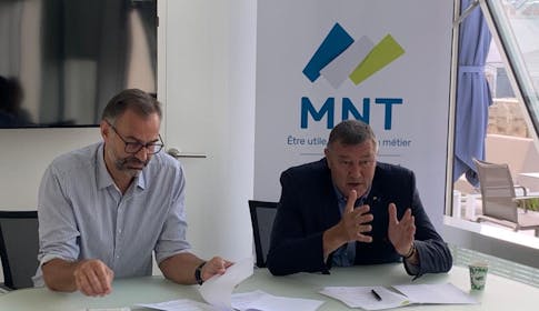 Laurent Adouard et Didier Bée lors de la conférence de presse à la MNT le 12 juillet 2023