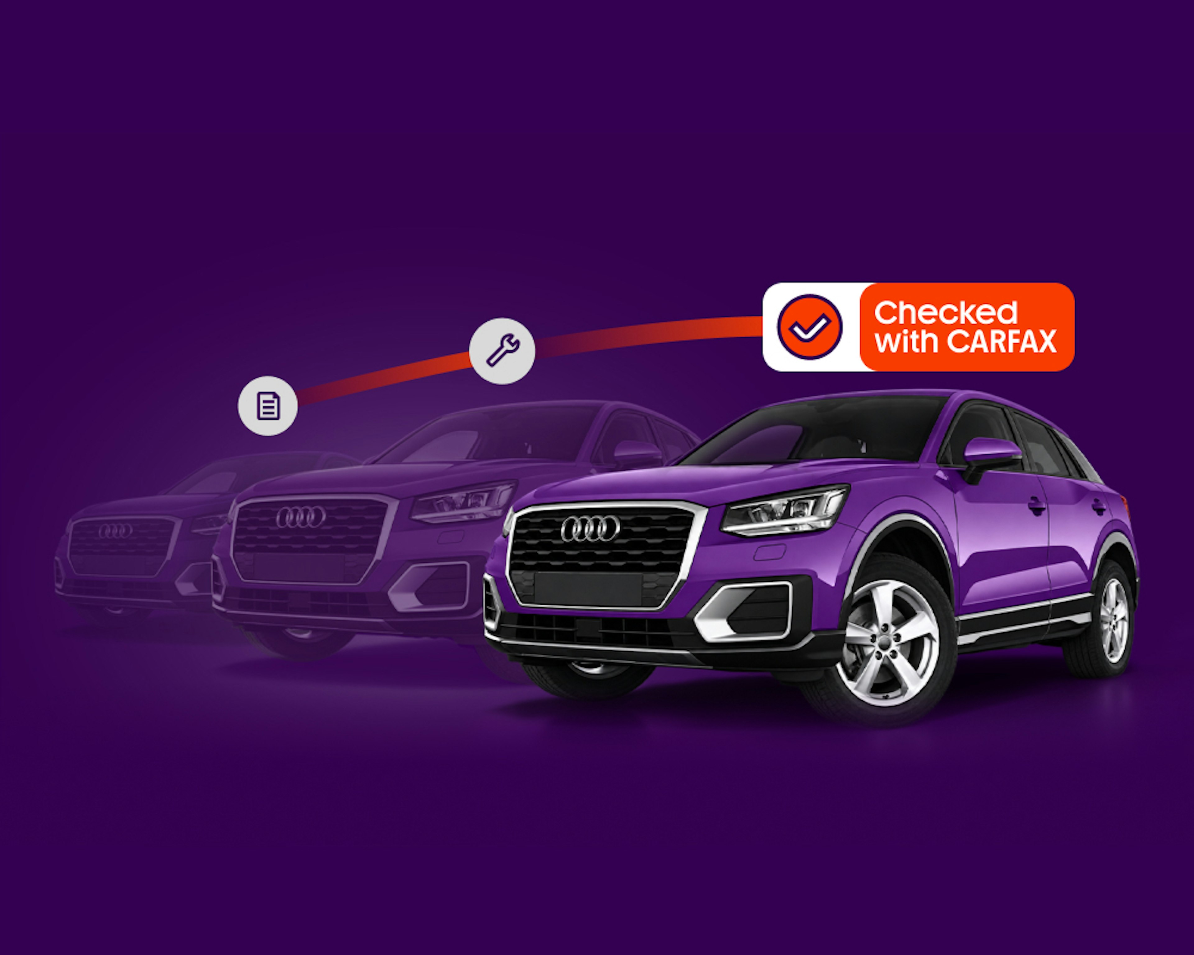 CARFAX x mobile.de Key Visual: Purple vehicle on a purple background.