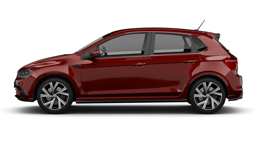 VW Polo in Dunkelrot, seitliche Ansicht