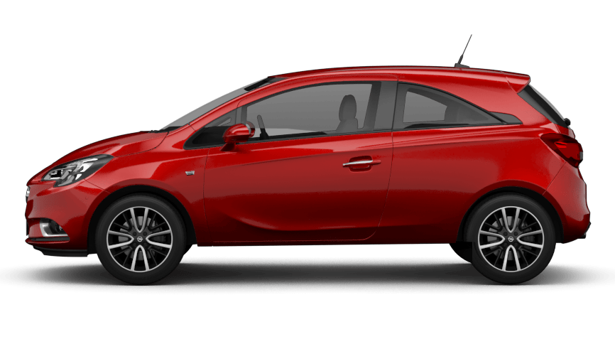 Opel Corsa E in Rot, seitliche Ansicht