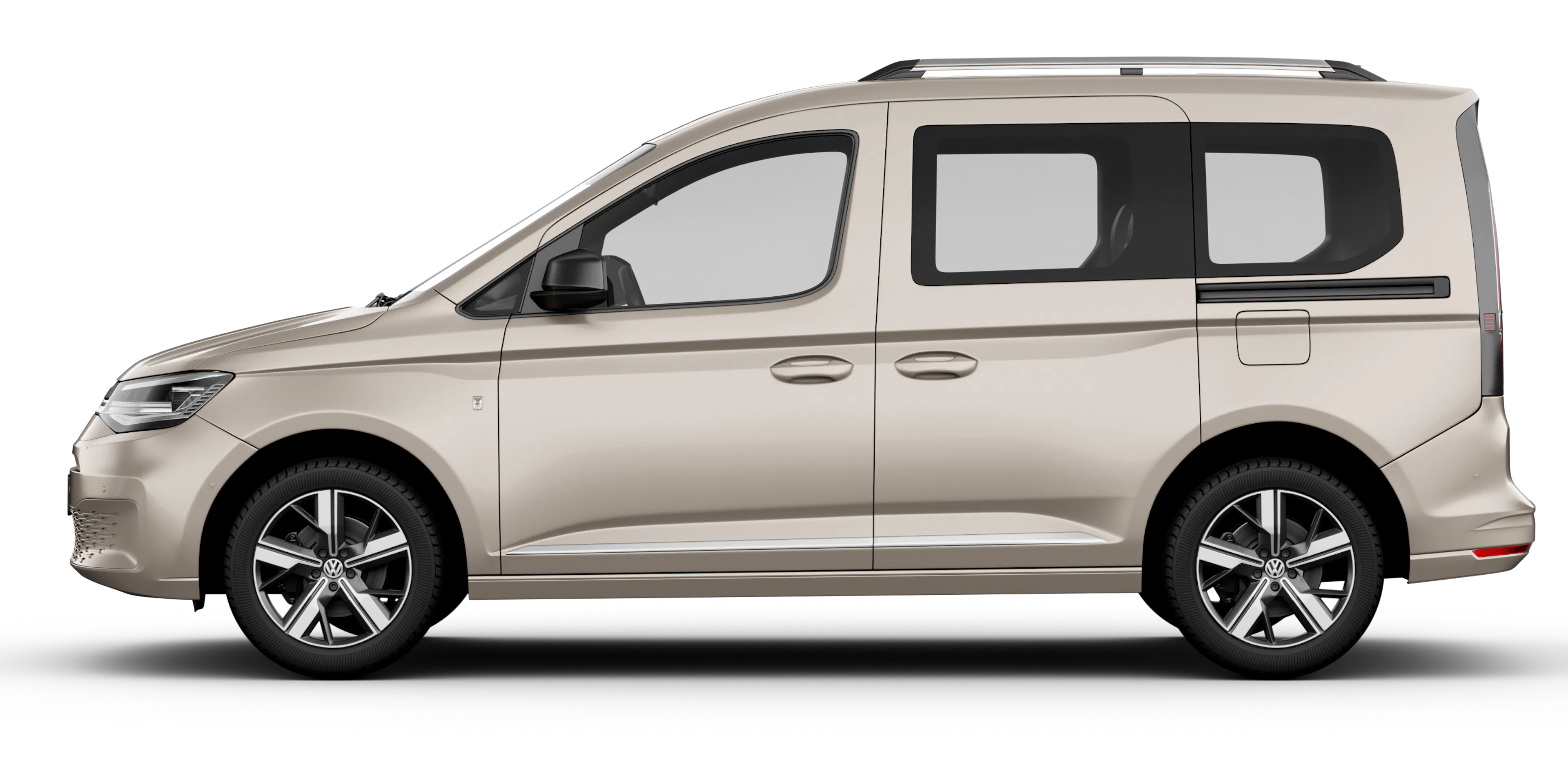 VW Caddy in Silber, Ansicht seitlich