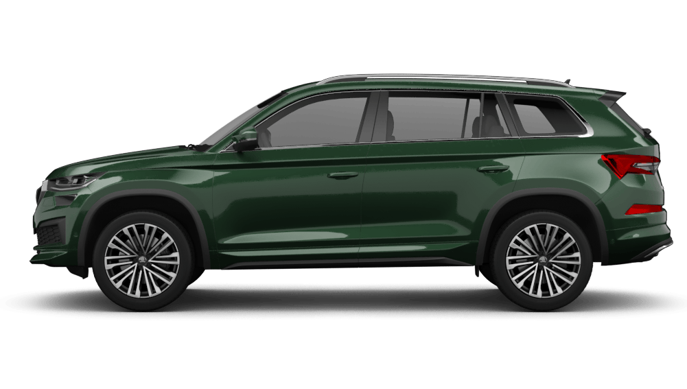 Škoda Kodiaq mit Dieselantrieb in Dunkelgrün, seitliche Ansicht