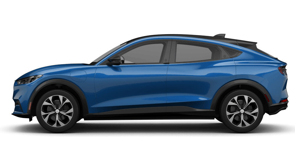 Ford Mustang Mach-E in Blau, seitliche Ansicht