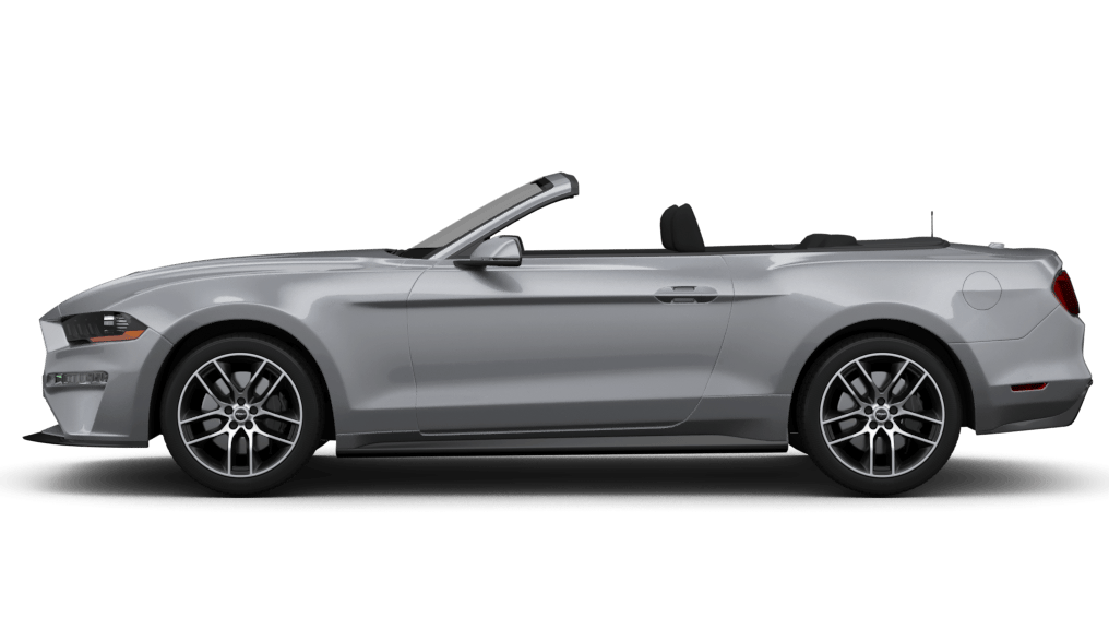 Ford Mustang Cabrio in Grau, seitliche Ansicht