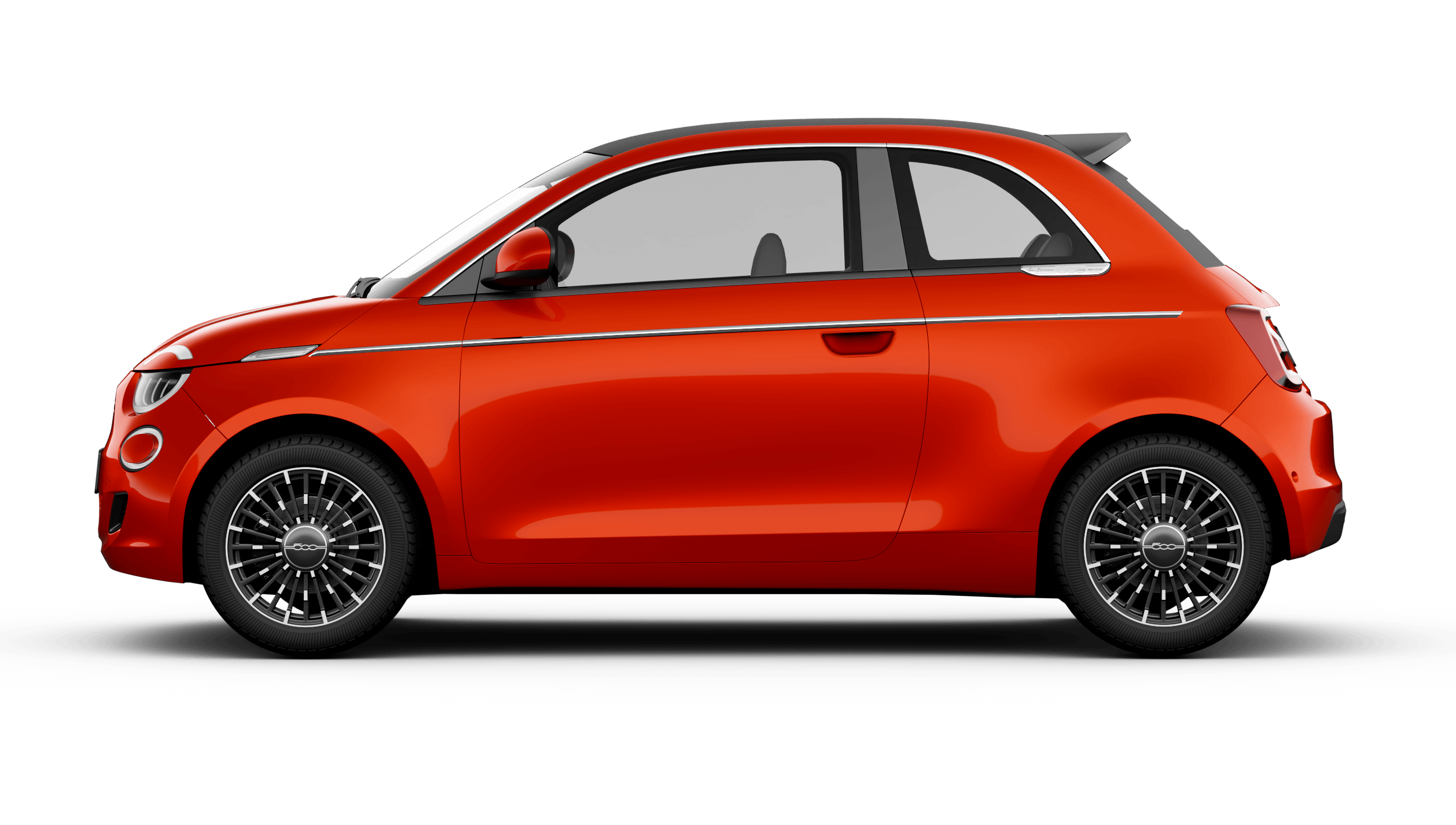 FIAT 500 in Orange-Rot, seitliche Ansicht