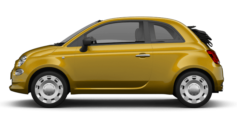 Fiat 500 Cabrio in Gelb, seitlich Ansicht