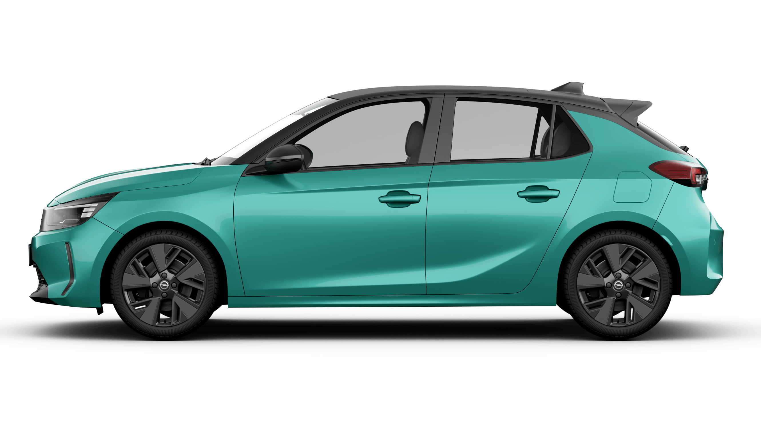 Opel Corsa in Mintgrün, seitliche Ansicht