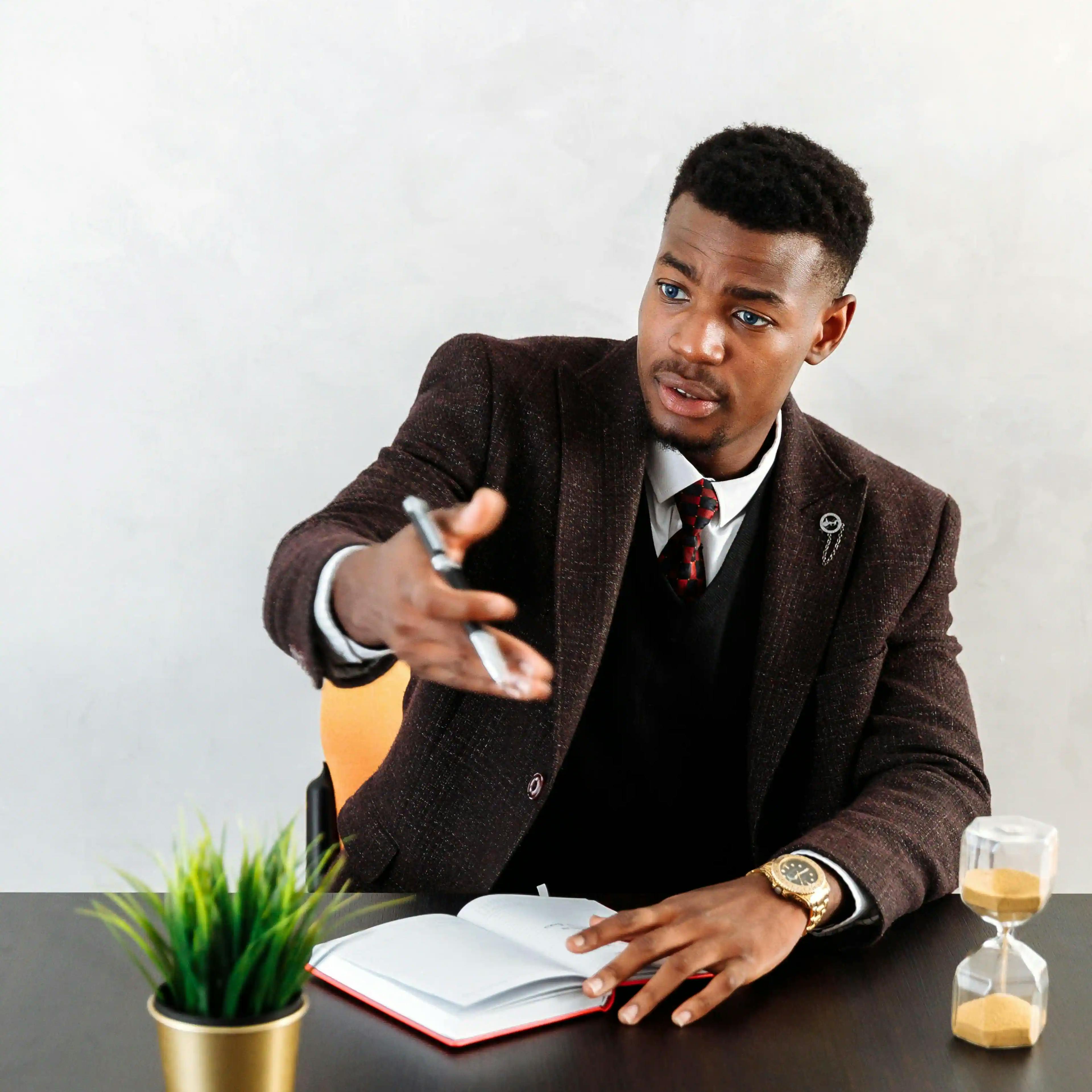 man talking with hand gesture