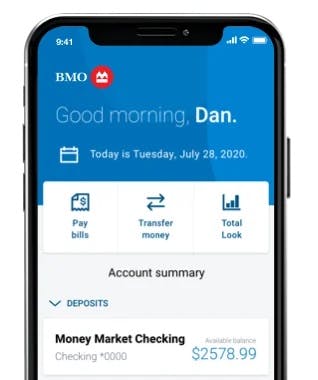 Screenshot of the BMO Bank mobile app showing a personalized experience