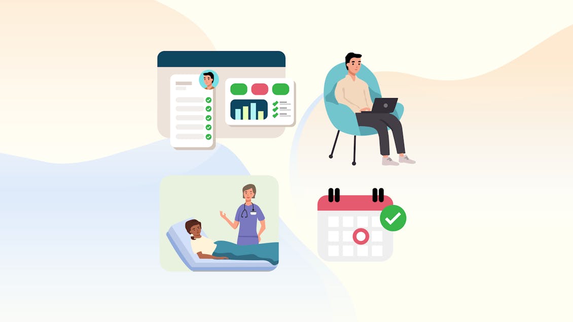 Images of patients receiving healthcare treatments and virtual consultations