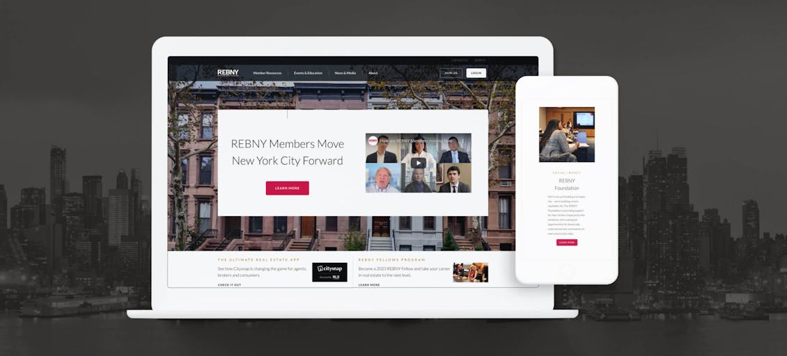 REBNY website on laptop and phone