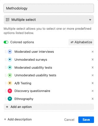 Designing data categories for the database