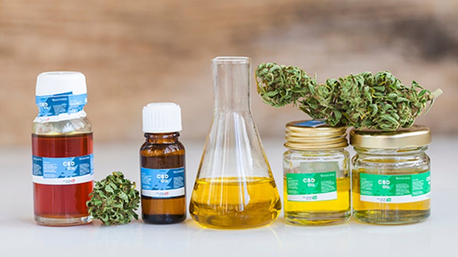 bottles and jars of Cannabis oil