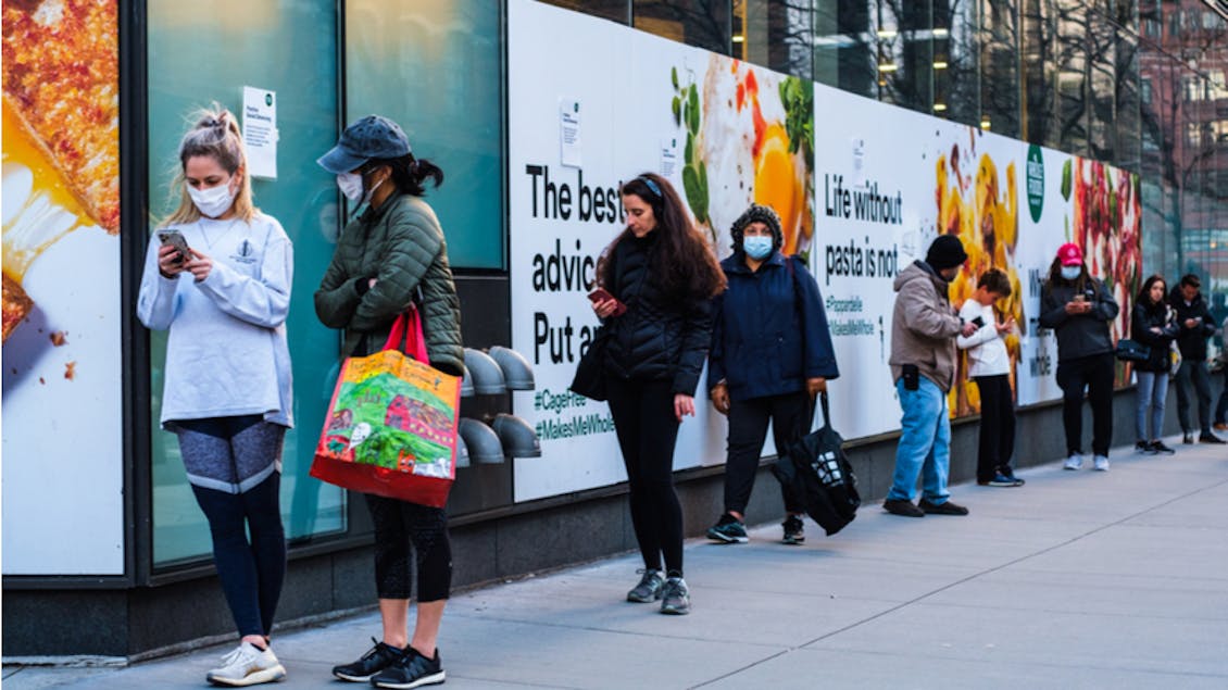 Shoppers waiting in line