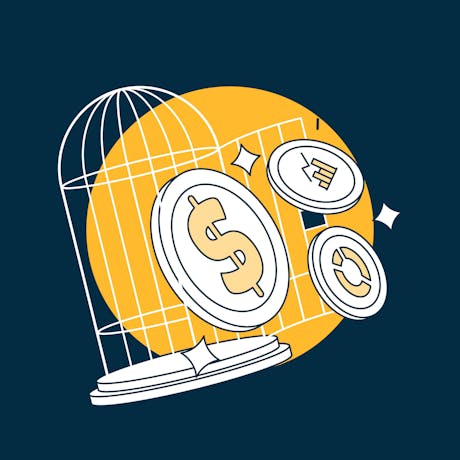 Data and value icons escaping from a birdcage