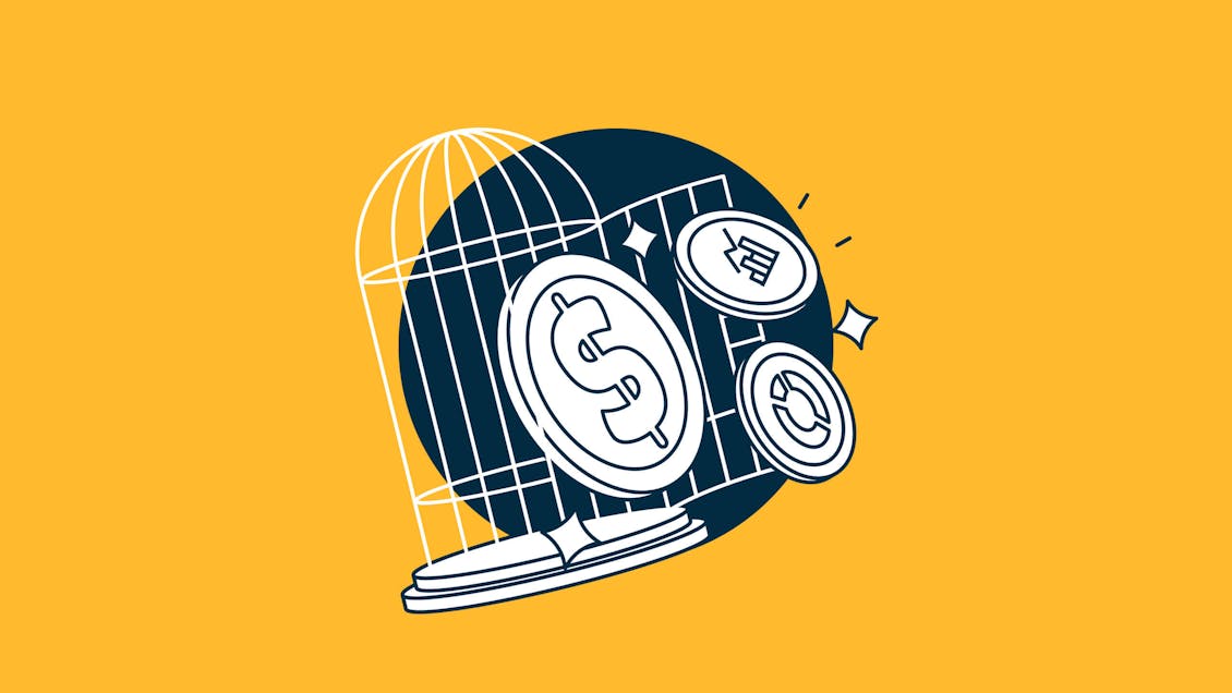 Data and value icons escaping from a birdcage