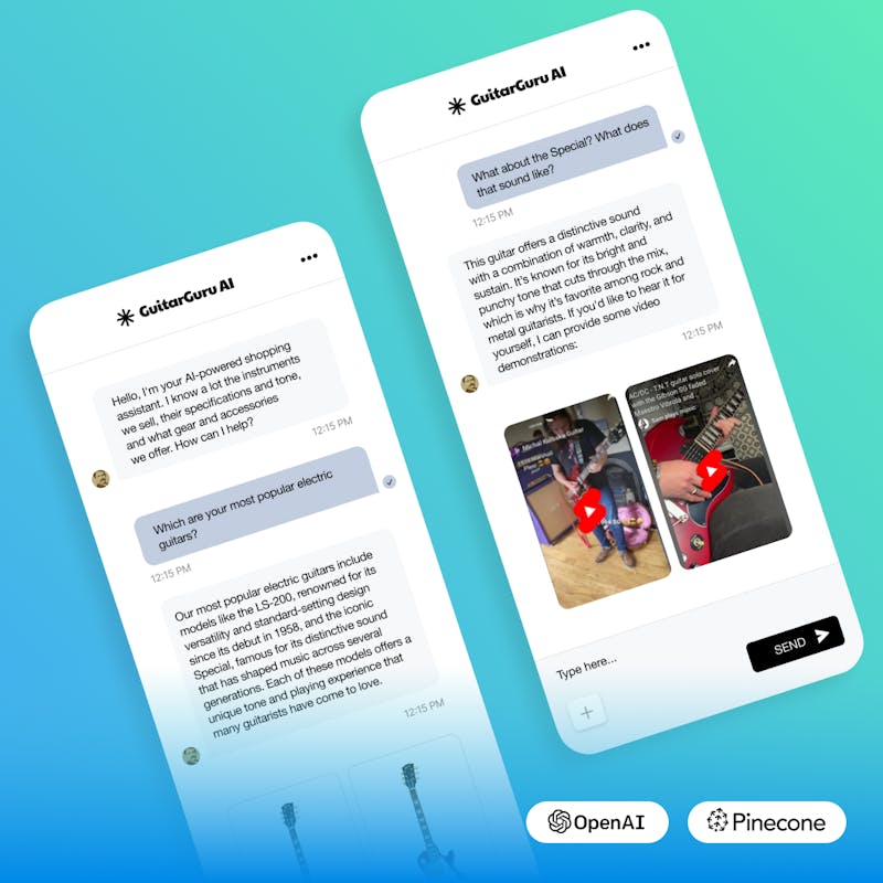 Screens showing sales assistant chatbot interface