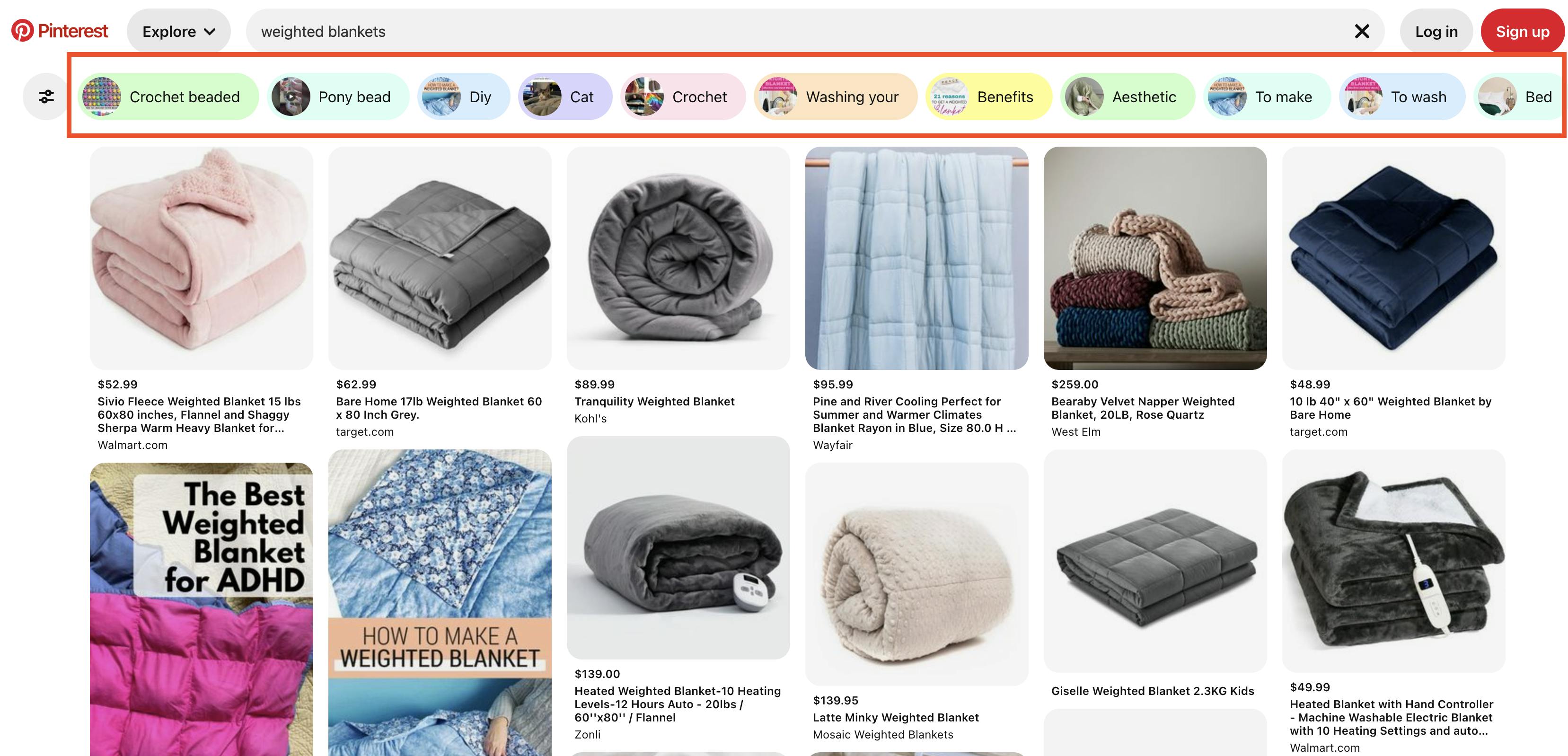 Suggested searches related to "weighted blankets" on Pinterest