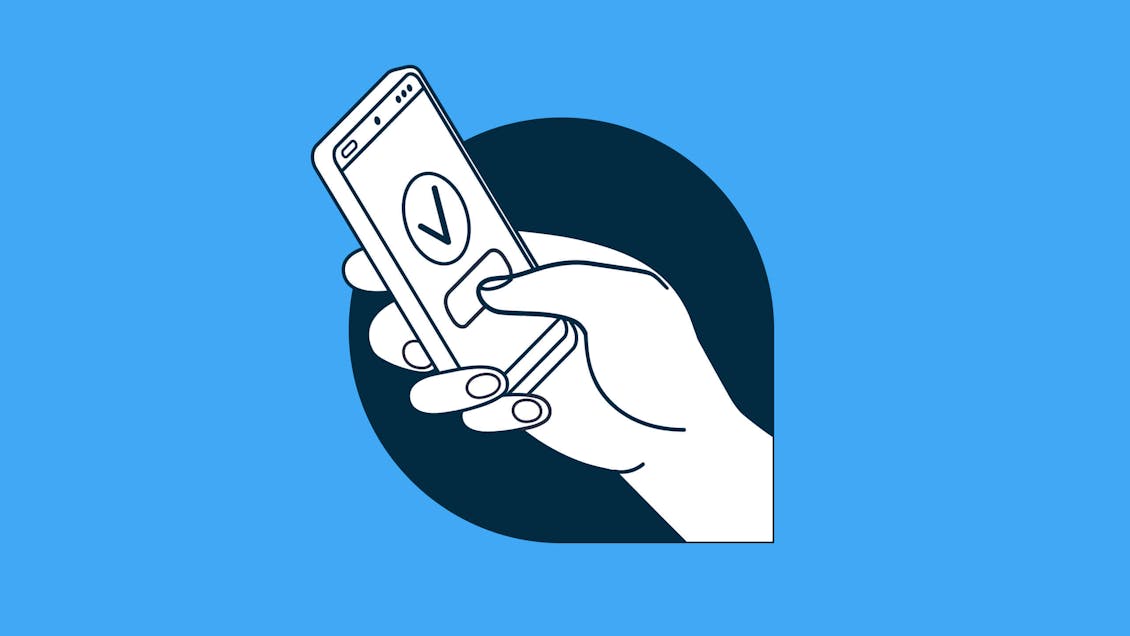 Illustration of a hand holding a mobile phone