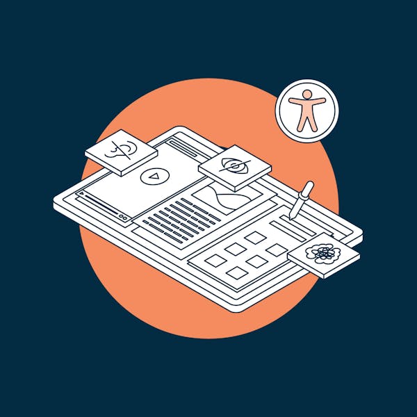 Illustration of various digital interfaces with an accessibility symbol