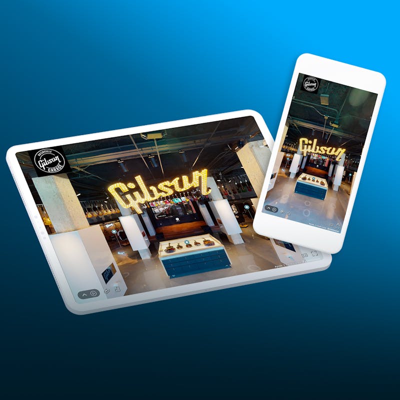 Gibson 3D virtual store experience on a tablet and phone