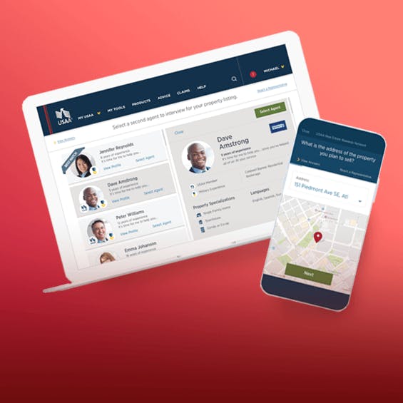 a laptop and phone with USAA site screens
