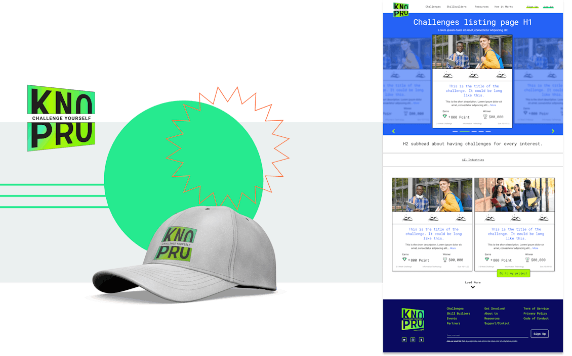 NAF KnoPro logo on a hat and a KnoPro Challenge Listing Page
