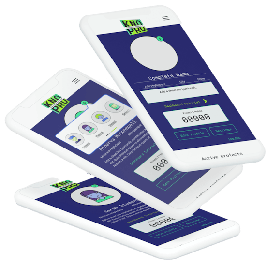 KnoPro interface on 3 mobile screens