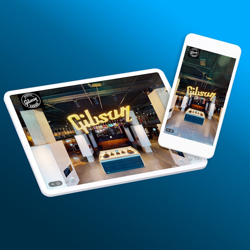Gibson 3D virtual store experience on a tablet and phone