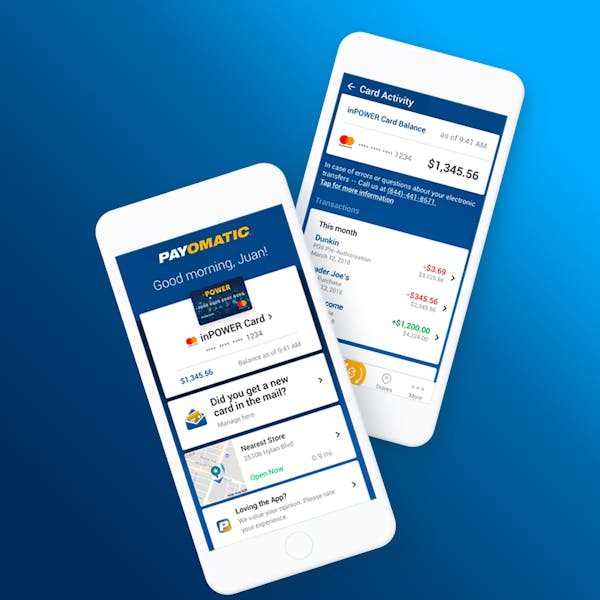 Payomatic screens on two phones