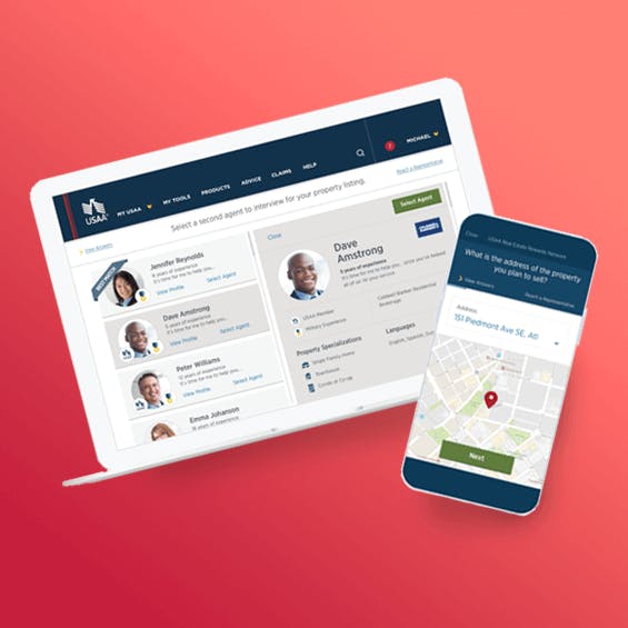 a laptop and phone with USAA site screens