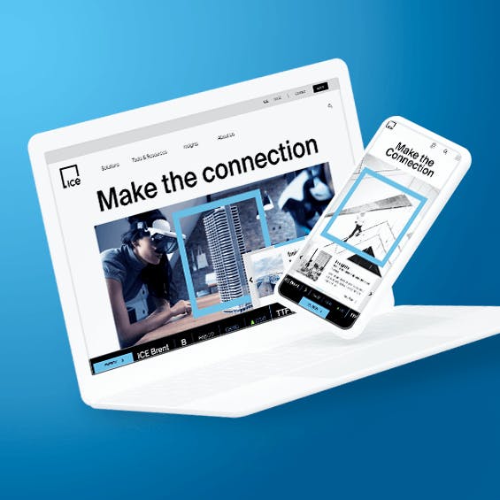 ICE website on a laptop and phone screen